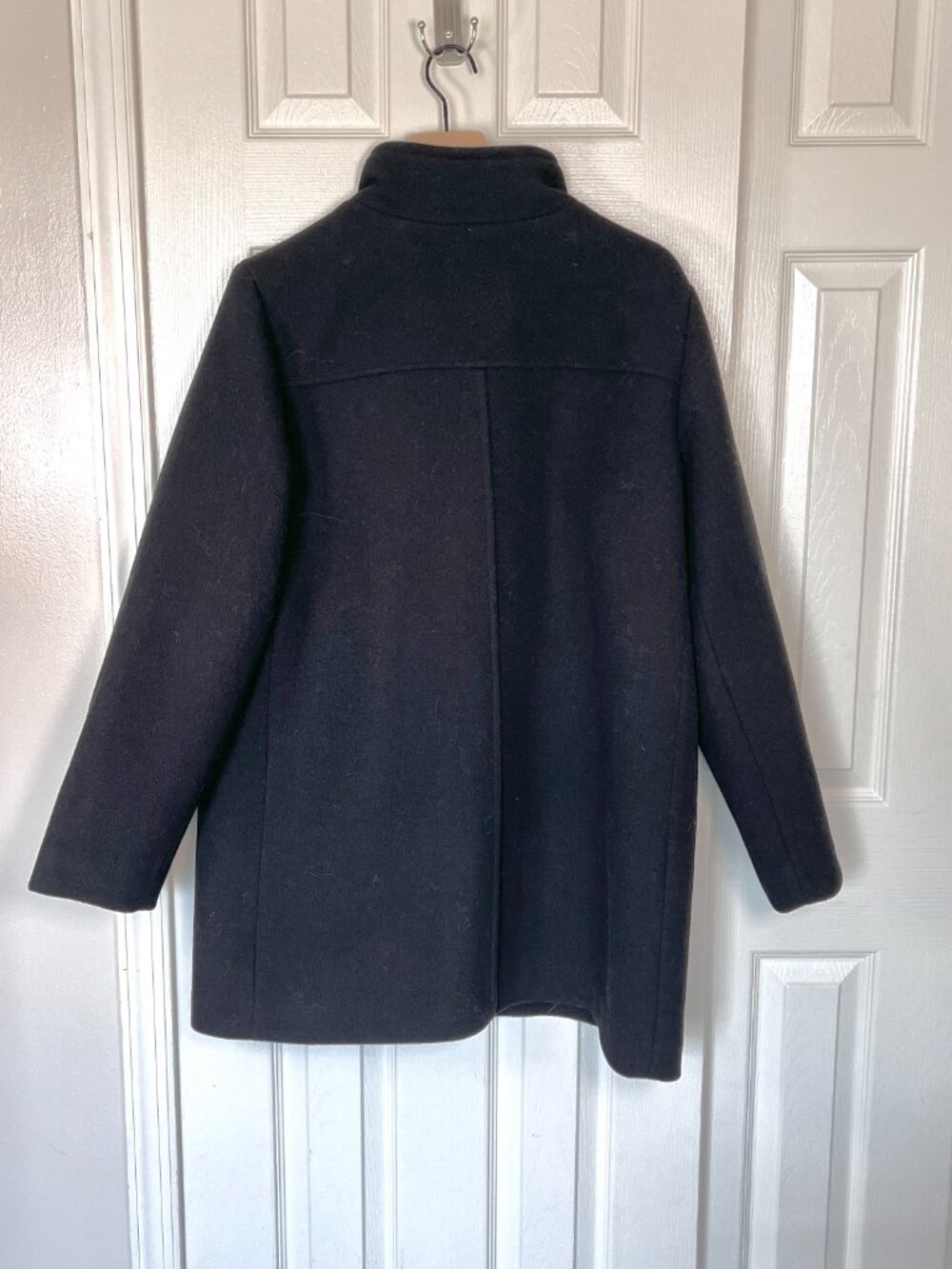 J.Crew Factory Wool Blend High Neck Long Coat with Hidden Zipper Black Size 16 - Picture 2 of 11
